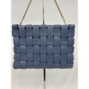 Remi / Reid Anthropologie Lindy Woven Clutch Shoulder Bag Blue Vegan Leather Gol